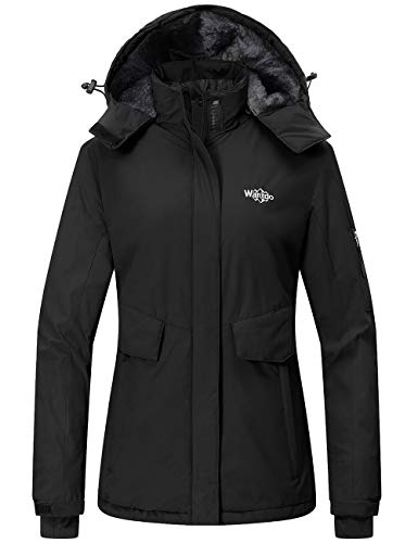 Wantdo Women's Warm Winter Ski Fleece Jacket Windproof Raincoat Parka Black XL