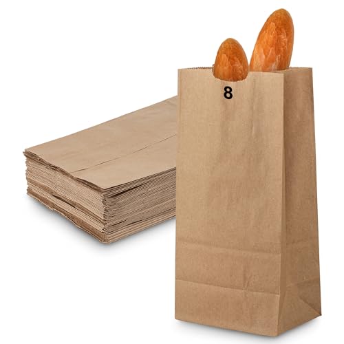 MT Products Brown Paper Bags 8 lbs. - Disposable Paper Lunch Bags Perfect for Shopping - Pack of 100