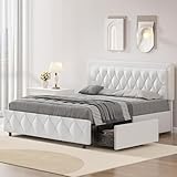 4 EVER WINNER Full Size Bed Frame, Upholstered Platform Bed Frame with Tufted Diamond Headboard, Full Beds with Heavy Duty Wood Slat Support, No Box Spring Needed, Full