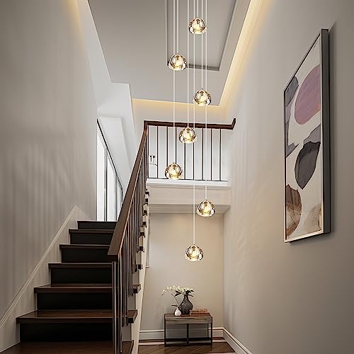 KJLARS Lustre Moderne En Cristal Pendentif Lumière LED Goutte De Pluie Suspendus Lumières Haut Plafonnier Luminaire pour Salon Salle À Manger Couloir Hall...