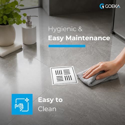 Image of GOEKA Premium Square Flat Cut Floor Drain (6 x 6 Inch) | 304 Grade Stainless Steel Bathroom Drain Jali | Heavy-Duty Floor Grating for Kitchen, Balcony & Outdoor Use