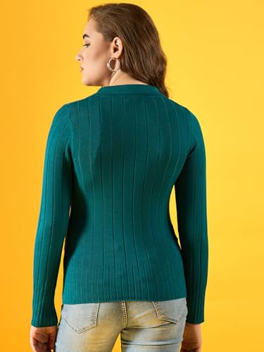 Image of 98 Degree Women Pure Cotton Collar Neck Sweater Has A Full Sleeve & Straight Hem-AW25AZG1154-BLACK