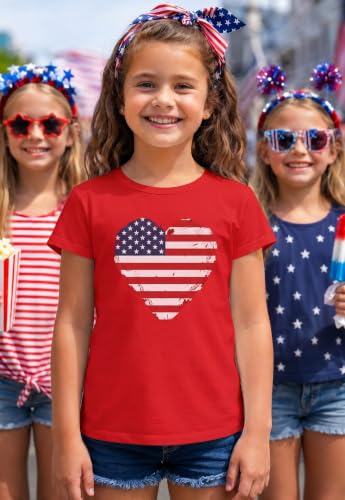Image of Tstars Fitted Tee for Girls 4th of July Shirt | Patriotic American Cute Kids Heart Graphic Horse T-Shirt