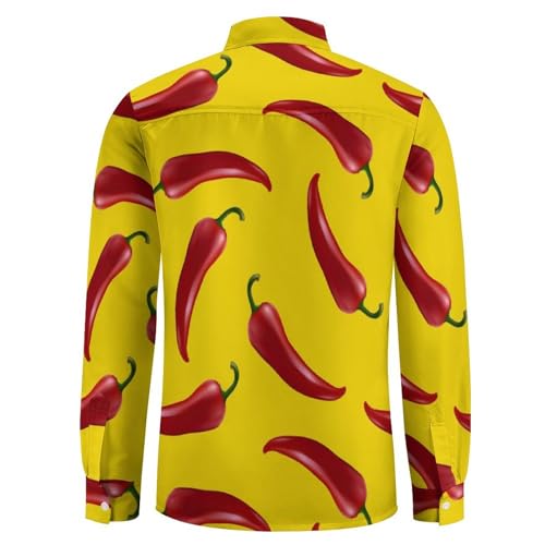 Long Sleeve Button Down Shirts for Men - Chili Pepper Print Yellow V-Neck Casual Button Up Shirt Men with Pocket4