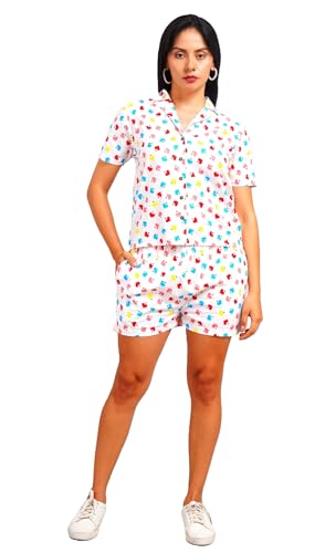 Image of Women's and Girls Cotton Printed Relaxed Night Suit Set of Top & Shorts Set II Sleepwear Set