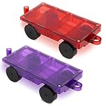 Playmags 2 Piece Car Set: Stronger Magnets - STEM Toys for Kids, Use with All Magnetic Tiles and Blocks Sturdy, Super Durable with Vivid Clear Color Tiles. (Colors May Vary)