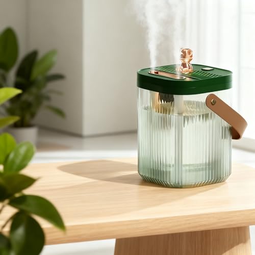 Large humidifier, 67.63 oz cool mist suitable for large spaces and top-fill design homes, colorful lights and timer - safe for all areas of your living environment,USB bedroom/home humidifier,Green
