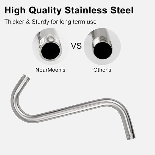 Image of NearMoon S Shaped Shower Head Riser Arm, Shower Extender Arm with Flange, Standard 1 /2 inch Connection- Bathroom Accessory (10 Inch, Brushed Nickel)