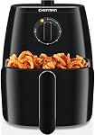 Friteuse à air TurboFry 5-quarts Chefman, panier et plateau lavables au lave-vaisselle, utilise peu ou pas d'huile pour des aliments sains, minuterie de 60 minutes, cuisine des repas plus sains rapidement, lumière indicatrice de chaleur et de puissance, contrôle de température, noir
