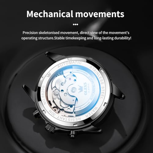 Image of OLEVS Automatic Watch for Men Original Luxury Diamond Self Winding Multifunctional Men's Watch Stainless Steel Waterproof Moon Phase Watches