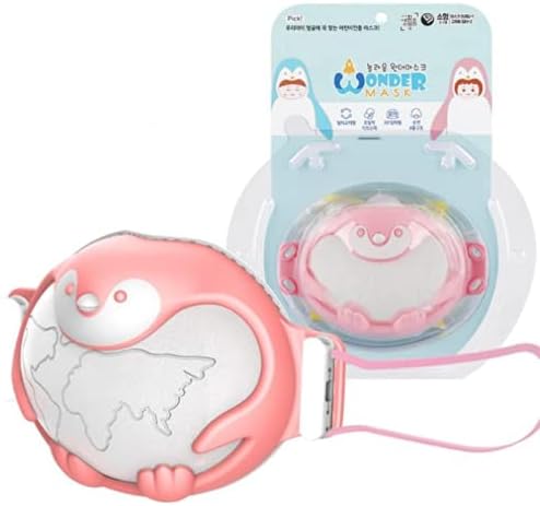 WONDERMASK NEW Kids Mask, Replaceable 4-Layer filter, Frame fits well on kid face, 3D mask, mask for sensitive child skin, adjustable strap, Daily use, Safety Breathable Mask Cover for boys and girl, 3-7 yrs, Including Mask filter 12ea, Made in Korea (Pink penguin)