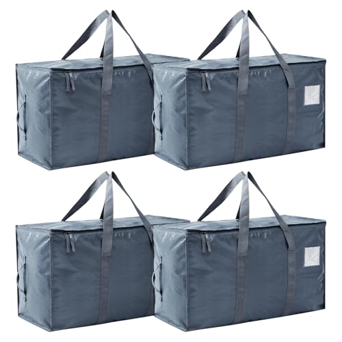 Moving Bags Heavy Duty Extra Large, Moving Boxes, Moving Supplies Essentials,Storage Bins with Lids, Plastic Packing Totes, Storage Bags for Clothes with Handles & Zippers(Grey, 4 Pack)