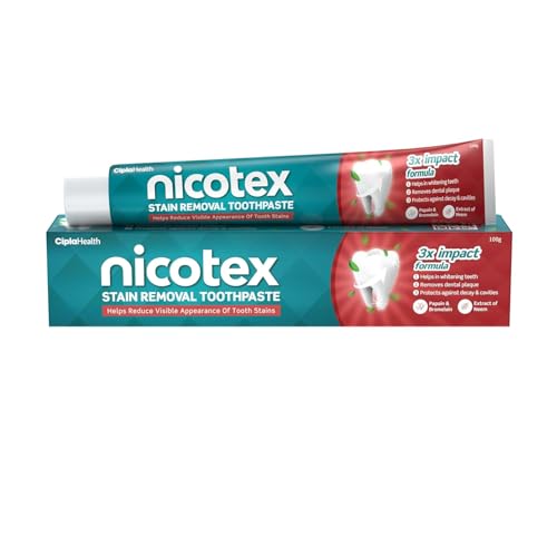 Cip.la Nico.tex Stain Removal Toothpaste | Teeth Whitening, Plaque Removal, Protection Against Decay and Cavities | Papain, Bromelain, Neem Extract, Meswak Extract | with Fluoride | SLS Free | 100G