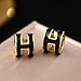 H Necklace, H earrings, Gold Stud Earrings for Women – Hypoallergenic Stainless Steel with H Enamel Color, Elegant & Trendy Jewelry for Sensitive Ears, Classic Round Enamel Earrings for Daily Wear (Earrings Black)