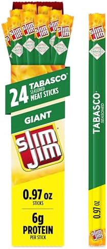 Slim Jim Giant Smoked Meat Sticks, Tabasco Flavor, 6G Protein Per Stick, Great Christmas Gift, 0.97 Oz. (24 Count)