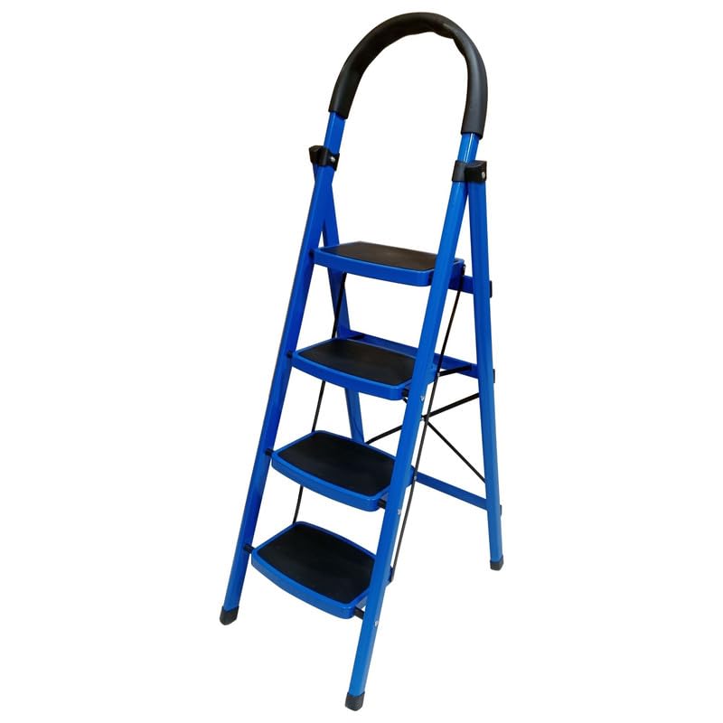 Sponsored Ad - 4 Step Steel Step-Ladder for Home | Heavy Duty Foldable Ladder with Wide Ant-Slip Steps and Anti-Skid Shoes - Blue