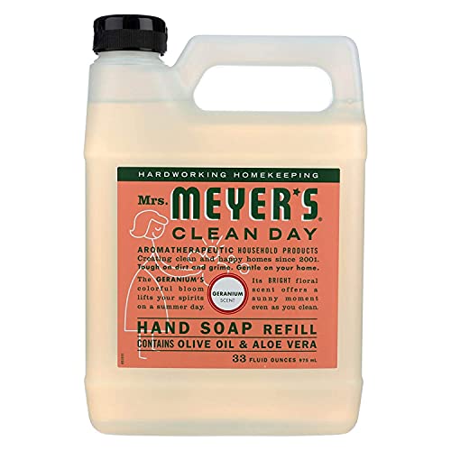 Savon liquide pour les mains Mme Meyers géranium 33 Oz nettoyant doux recharge pack de 6
