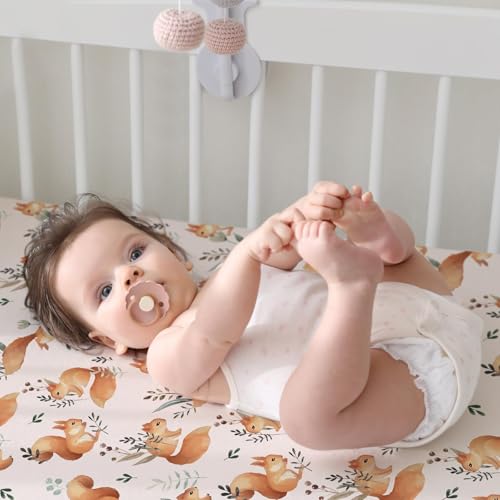 Image of BROLEX Baby Fitted Crib Sheets: Kid Crib Sheets - Set of 2 for Toddler Standard Size Crib Mattress for Boys and Girls - Jersey Knit Crib Bed Sheets Squirrel&Foliage