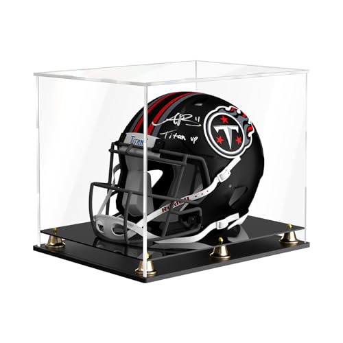 Image of Football Helmet Display Case Full Size, Clear Acrylic Helmet Display Box Dustproof Helmet Case Display Case with Metal Bell Base for Sports Memorabilia (15 x 11.8 x 12.6 in)
