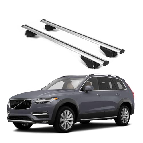 ERKUL Roof Rack Cross Bars for Volvo XC90 2016-2026 | Aluminum Crossbars with Anti Theft Lock for Rooftop | Compatible with Raised Rails - Silver