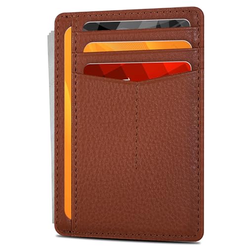 Image of Oak Leathers Leather Slim Minimalist Wallet for Men & Women RFID Front Pocket Leather Card Holder Wallets (Nappa Cognac Tan)