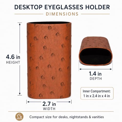 Image of Calabria Desktop Eye Glasses Holder Soft Lining Weighted Base Eyeglasses Stand Case Desks Nightstands PU Leather Mens Womens