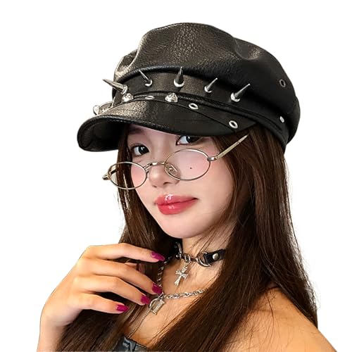 Gorra femenina estilo marinero con remaches en cuero miniatura 1