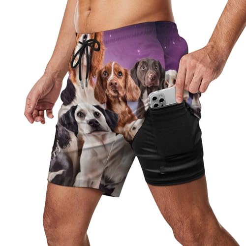 Men & Boys Classic Fit Swim Trunks for Beach Gym Sport Quick Dry Drawstring Basic Board Shorts with Pockets, Underwear Cute Galaxy Dog Fashion Cargo Short