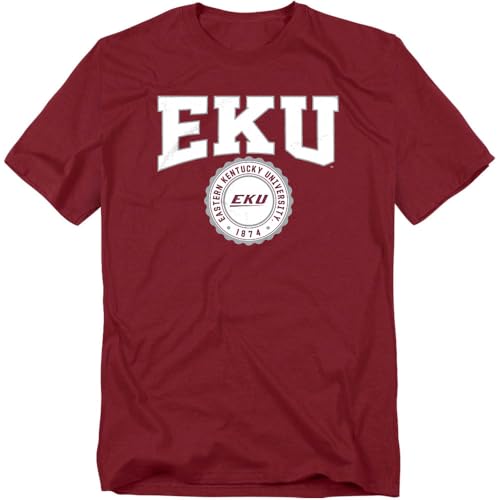 LOGOVISION Eastern Kentucky University Collegiate Seal Unisex Adult T Shirt, Maroon, Large