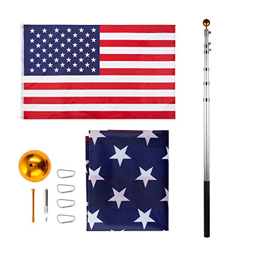 image for CO-Z 20 Feet Aluminum Telescoping Flag Poles with 3-Feet-by-5-Feet Ame