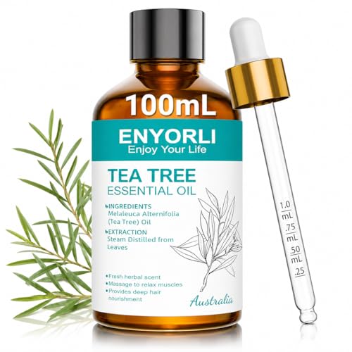 ENYORLI Aceite Esencial de Árbol de Té 100ml Tea Tree Oil,Aceite de Aromaterapia para Rostro Velas Difusor Piel y Cabello Aromaterapia y Difusor