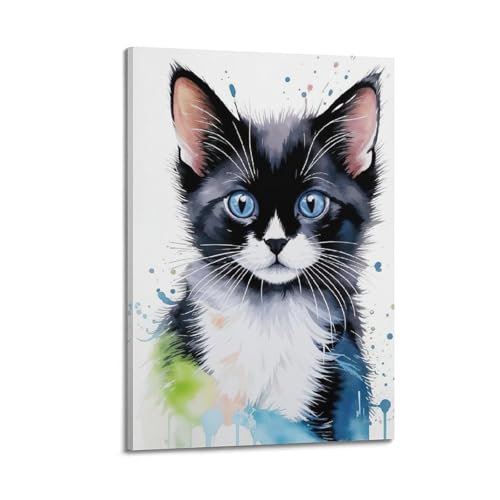 Toile chaton assis debout fond coloré WIZIGM pour apporter de la joie dans votre salon