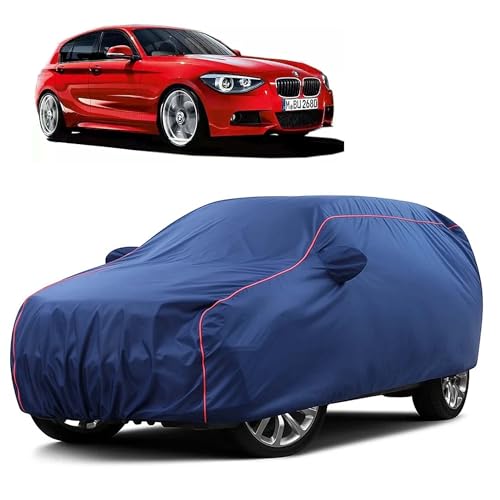 Image of Sulfar 100% Water Resistant Car Body Cover Compatible with Mirror for BMW 118 (Triple Stitched, Full Bottom Elastic, Blue Taffeta with Red Piping)