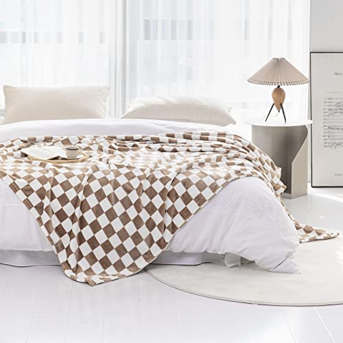 Lomao Throw Blankets Flannel Blanket With Checkerboard Grid Pattern Soft Throw Blanket For Couch, Bed, Sofa Luxurious Warm And Cozy For All Seasons (Khaki, 60"X80") #TOP1