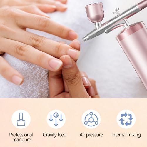 Airbrush Kit With Compressor 48PSI Rechargeable High Pressure Air Brush Set Cordless Airbrush Kit with 0.3mm Nozzle for Painting,Nail Art, Cake Decor,Makeup,Modeling (Pink) - Thumbnail 4