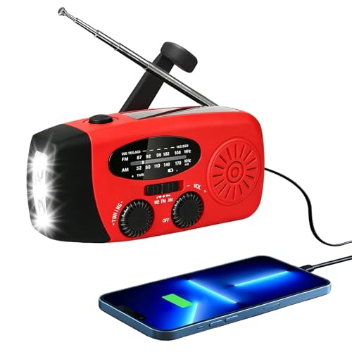 Radio Solaire d'urgence Portable Radio Manivelle AM/FM avec Lampe Torche LED Batterie Rechargeable 600mAh pour Kit de Survie et Camping