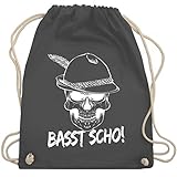 Shirtracer Oktoberfest & Wiesn Taschen - Totenkopf Basst scho! - Unisize - Dunkelgrau - dirndl rucksack - WM110 - Turnbeutel und Stoffbeutel aus Baumwolle