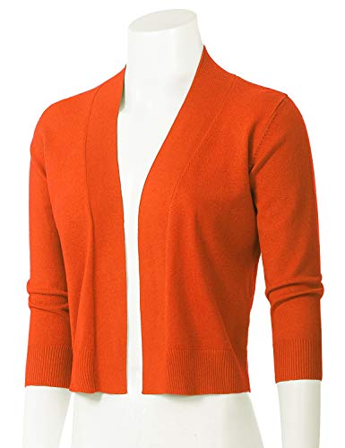 Jscend Womens Classic 3/4 Sleeve Open Front Cropped Bolero Cardigan Orange M #TOP1