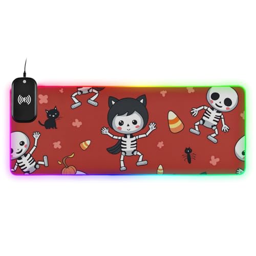 Tapis de souris long et lumineux squelette rouge 90x40 cm pour gamer