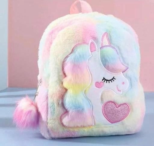 Unicorn Plush Backpack for Kids – Soft Rainbow Fur Shoulder Bag, School & Picnic Mini Backpack Multicolour