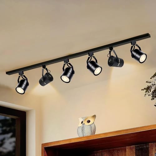 Image of 6 Pcs Black LED Track Lighting Kit 6000K Cold White | Dimmable LED Spotlight 20W 6.56FT H Type Track Rails Ceiling Fixtures Complete Lighting System For Shop Office