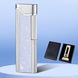 Butane Lighter, Side-Sliding Flint Ignition, Angled Soft Flame, Stylish and Compact, Reusable, Makes a Great Gift.(Silver White)
