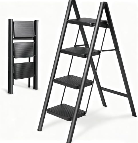 Victoam Escalera plegable 4 peldaños con base segura pedal ensanchado de aluminio Multifuncional