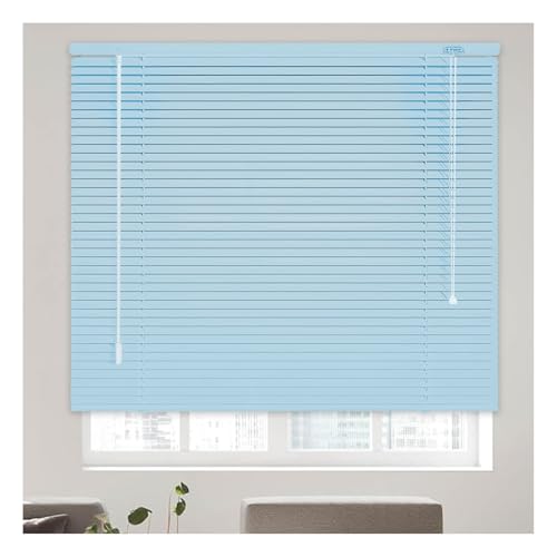 Persiana Veneciana de Aluminio de Interior, 60 70 80 100 115 120 140 155cm, Persianas Venecianas y Estores Enrollables para Ventanas, Fácil instalación en Pared y Techo(Light Blue)
