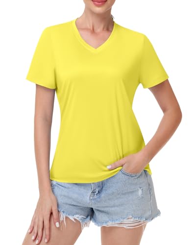 Image of Runhit Womens Workout Tops Short Sleeve UPF 50+ Athletic Sun Shirts Quick Dry V Neck T-Shirt Moisture Wicking Gym Hiking Tee