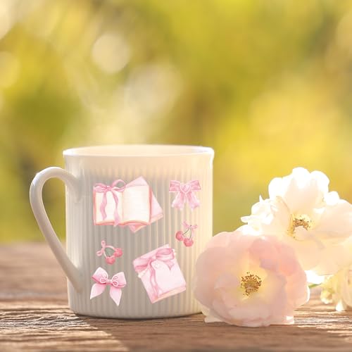 Coquettte Bows UV DTF Decals - 8 Sheets Pink Bow Cherry Uvdtf Cup Wraps for 16 oz Glass Water Bottle, Cute Bear Cowboy Hat Transfer Stickers for Craft Decal Decorate Birthday Gift for Girlfriend by AFRITEE - Image 3