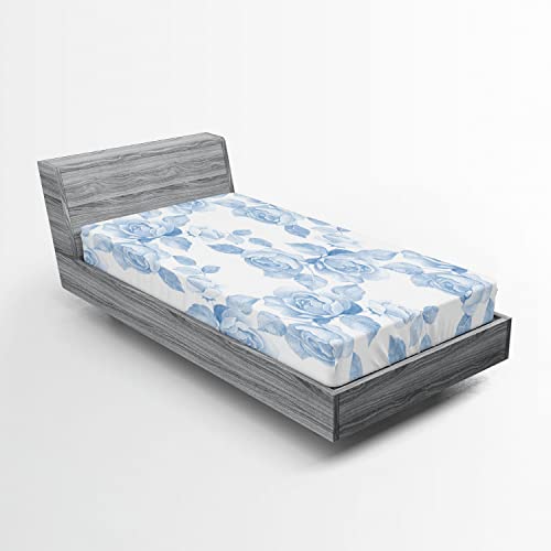 Ambesonne Spring 2 Pack Fitted Sheet, Floral Dreamy Branch, Bed Cover All-Round Elastic Deep Pockets 2 Pieces, Package Contains 2 Twin XL Size Fitted Sheets, Soft Blue