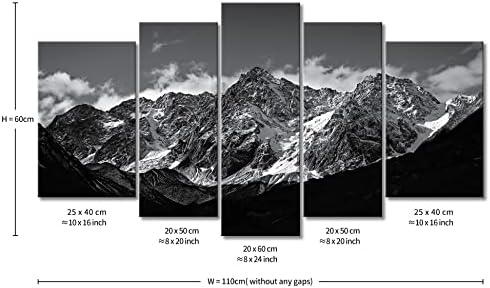 Canvas Wall Art Paintings For Home Decor Black And White Landscape Picture 5 Pieces Modern Giclee Framed Artwork The Pictures For Living Room Decoration Snow Mountain Photo Prints On Canvas