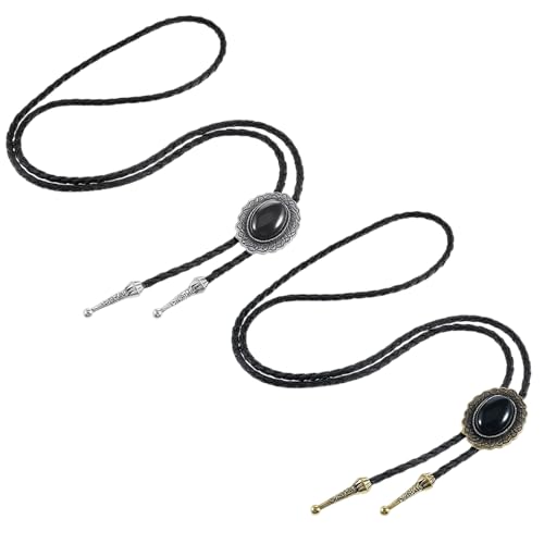 ElevateTech 2Pcs Bolo Tie for Men Necklace Accessories Fashion Round Shape Western Cowboy Tie Supplies Western Jewelry Handmade With Alloy Turquoise Cowboy Banquet Birthday Gift Bronze Antique Silver