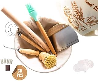 30 Piece Sourdough Bread Proofing Set, 10 Inch Round Banneton Proving Basket with Cloth Liner, Storage Bag, Dough Scraper, Bread Lame, Perfect Sourdough Starter Gift for Home and Professional Bakers